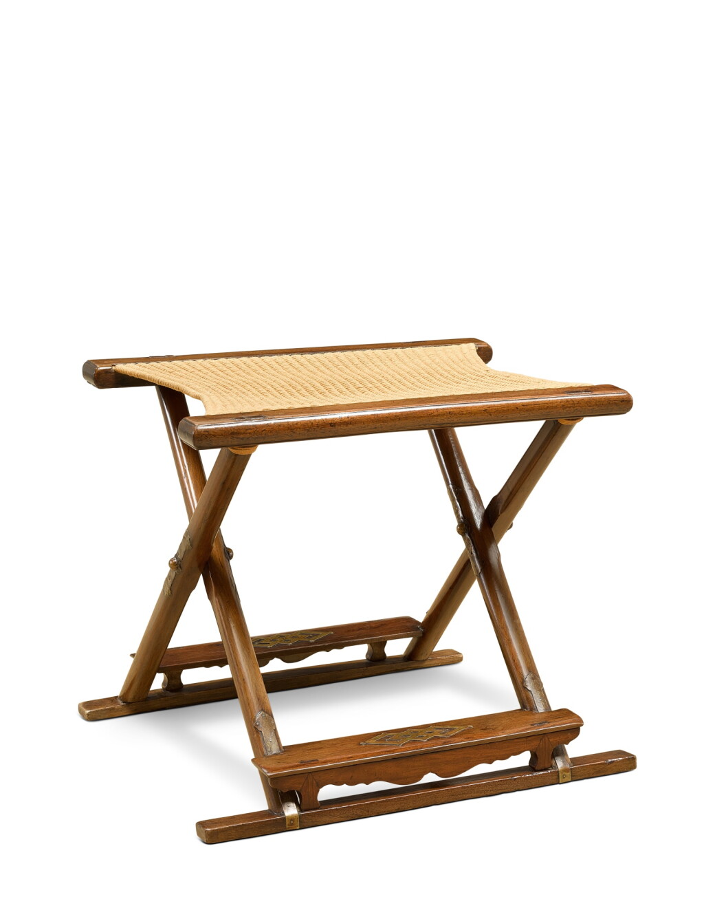 View full screen - View 1 of Lot 9887. A very rare huanghuali folding stool with double footrests, jiaowu, Qing dynasty, 17th – 18th century | 清十七至十八世紀 黃花梨雙腳踏交杌.