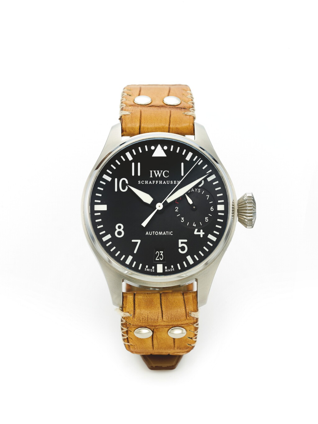 View full screen - View 1 of Lot 17. IWC | BIG PILOT, A STAINLESS STEEL AUTOMATIC CENTER SECONDS WRISTWATCH WITH DATE AND SEVEN DAY POWER RESERVE INDICATION CIRCA 2010.