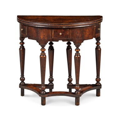 View full screen - View 1 of Lot 487. A William and Mary Inlaid Walnut Demilune Games Table, Circa 1690.