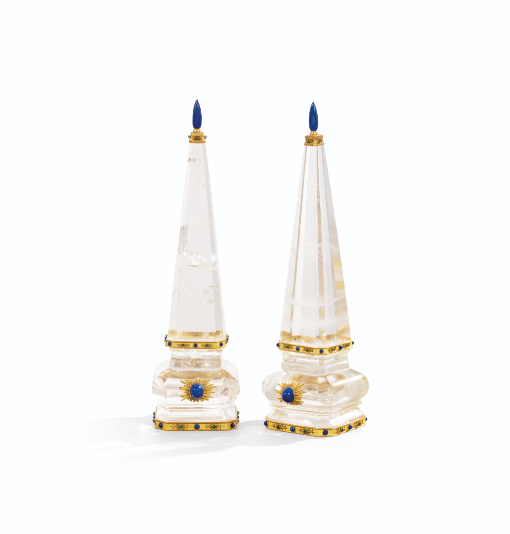 View full screen - View 1 of Lot 44. PAIR OF ROCK CRYSTAL OBELISKS MOUNTED IN GOLD, BY BOUCHERON, CIRCA 1960 | PAIRE D'OBÉLISQUES EN CRISTAL DE ROCHE MONTÉES EN OR, PAR BOUCHERON, VERS 1960.
