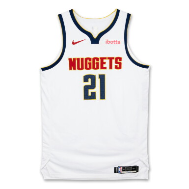 View full screen - View 1 of Lot 38. Spencer Jones Denver Nuggets 2026 NBA Playoffs Western Conference Round 1 Game Issued Association Edition Jersey | Game 1 | Probable Wear .