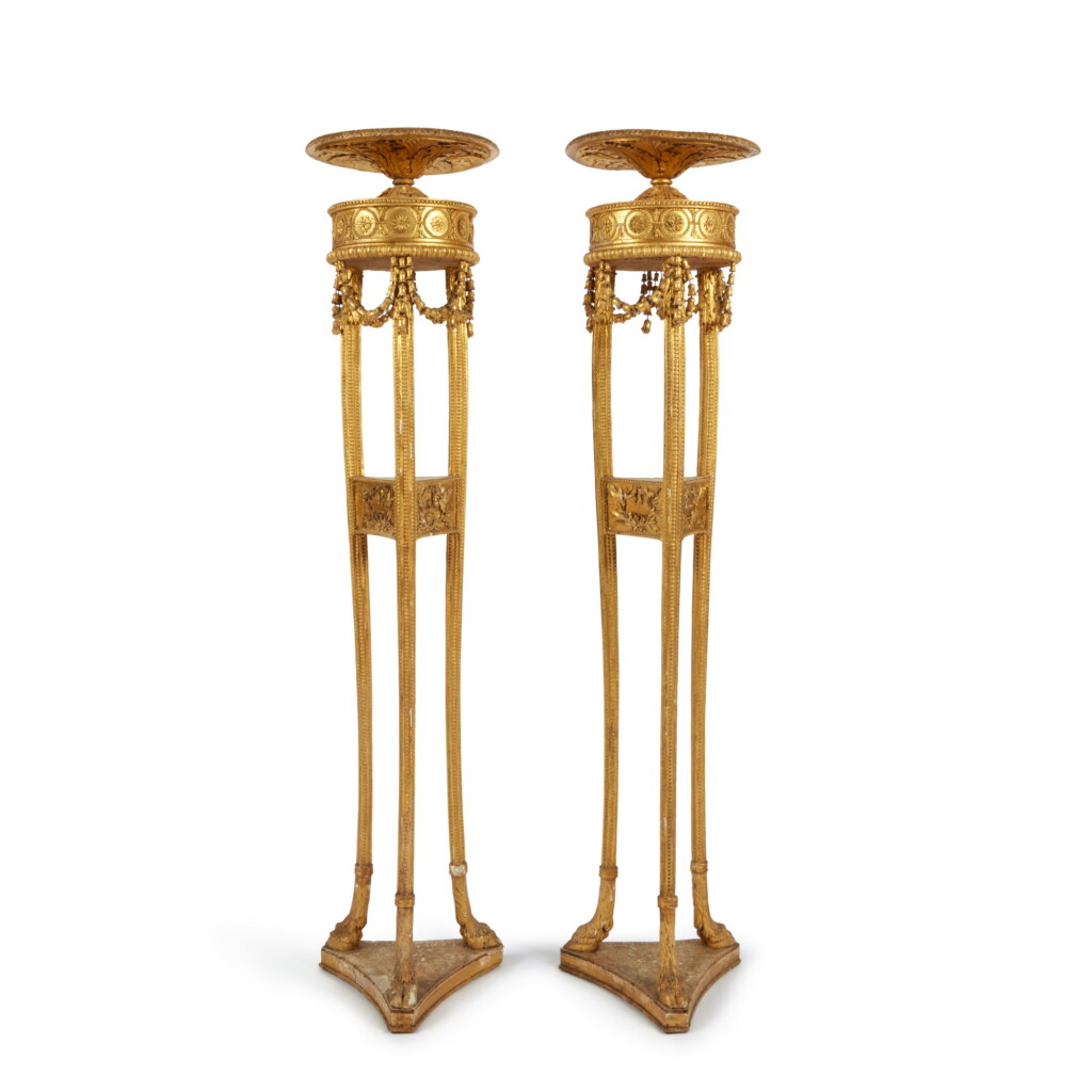 View full screen - View 1 of Lot 34. A Pair of George III Giltwood Torchères, circa 1775.