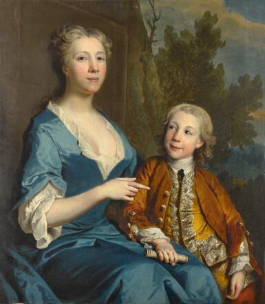 View full screen - View 1 of Lot 80. Portrait of a mother and child in a landscape.