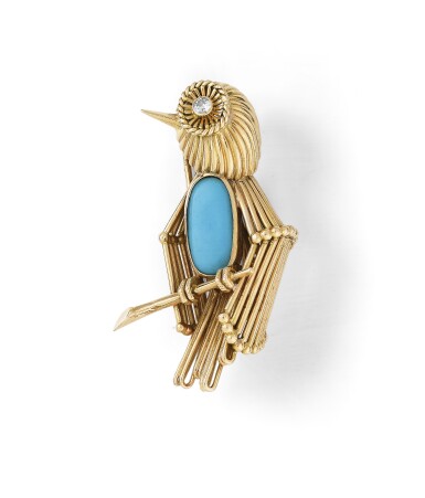 View full screen - View 1 of Lot 24. BROCHE TURQUOISE ET DIAMANTS, VERS 1960 | TURQUOISE AND DIAMOND BROOCH, 1960S.