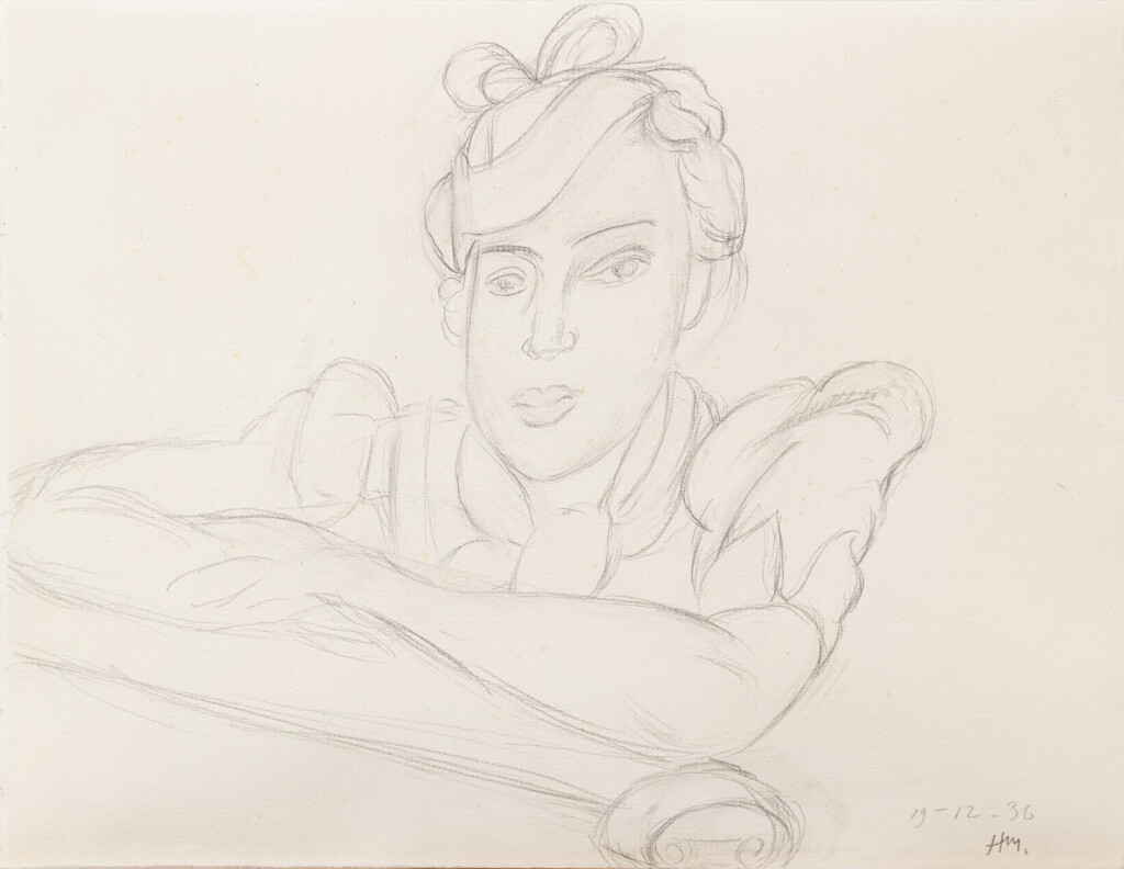 View full screen - View 1 of Lot 47. Buste de femme au chapeau, accoudée sur le lit de repos.