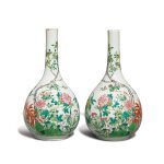 A pair of famille-rose 'floral' bottle vases, Late Qing dynasty | 清末 粉彩花卉紋長頸瓶一對