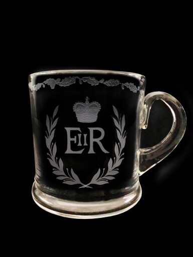 View full screen - View 1 of Lot 30. Three etched glasses celebrating the coronation of Queen Elizabeth II, 1953.