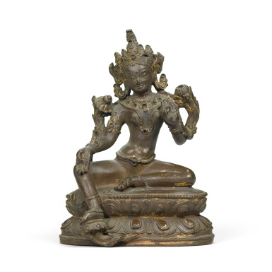 View full screen - View 1 of Lot 243. A bronze figure of Green Tara, Ming dynasty, 15th century.
