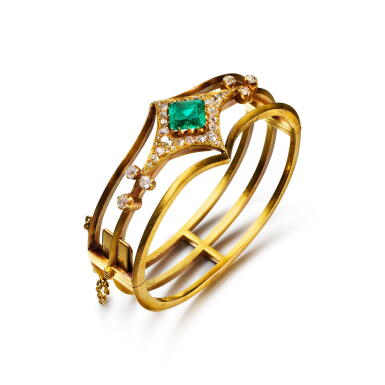 View full screen - View 1 of Lot 1030. A diamond and emerald-set gold bracelet, Samuel Arndt, St Petersburg, circa 1860.