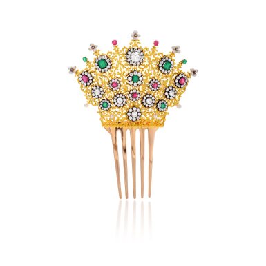 View full screen - View 1 of Lot 1057. Gem set and diamond comb, 1890s.