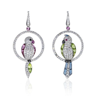 View full screen - View 1 of Lot 69. Pair of gem set, onyx and diamond earrings, 'Uccellini', Michele della Valle.