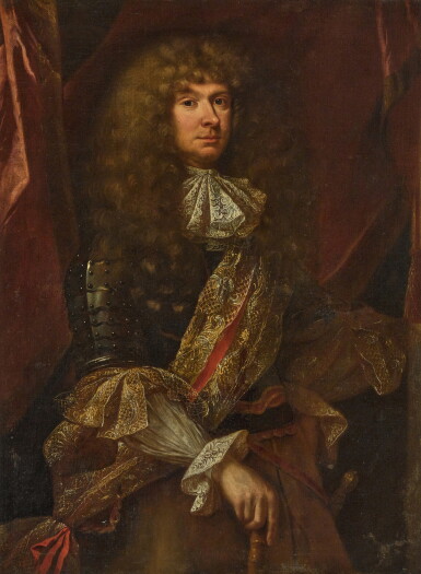 View full screen - View 1 of Lot 90. Portrait of a man in armour, three-quarter-length, wearing an embroidered white lace cravat.