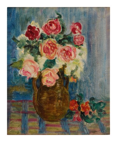 Voir en plein écran - Voir 1 du lot 85. CHARLES CAMOIN | BOUQUET DE ROSES DANS LE VASE JAUNE.