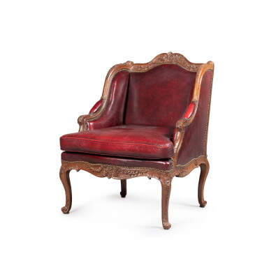 View full screen - View 1 of Lot 55. A large carved walnut bergère à oreilles, Louis XV, stamped Jean Avisse, circa 1745 | Large bergère à oreilles en noyer sculpté d'époque Louis XV, estampillée Jean Avisse, vers 1745.