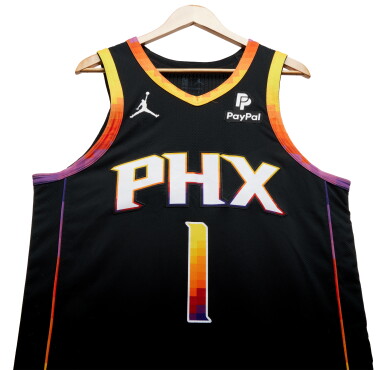 View full screen - View 1 of Lot 118. Devin Booker Phoenix Suns 2023-2024 Game Worn Statement Edition Jersey | Double-Double.