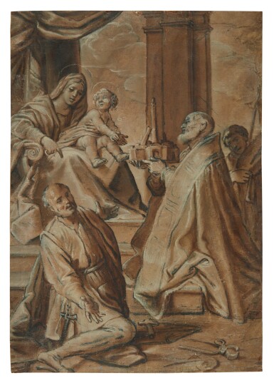 View full screen - View 1 of Lot 126. The Madonna and Child with Saints Petronius and Alò.