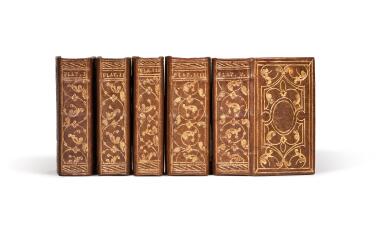 View full screen - View 1 of Lot 246. Plato, Opera, Lyon, 1550, 5 volumes, contemporary olive morocco gilt, Salinas copy.
