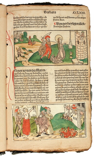 View full screen - View 1 of Lot 207. Jacobus de Voragine, Leben der Heiligen, Nuremberg, Koberger, 1488, woodcuts only.