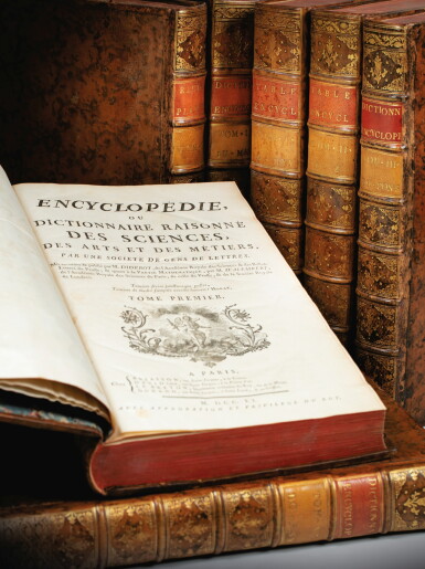 View full screen - View 1 of Lot 84. DIDEROT, Denis et Jean LE ROND D’ALEMBERT | ENCYCLOPÉDIE, OU DICTIONNAIRE DES SCIENCES, DES ARTS ET DES MÉTIERS PAR UNE SOCIÉTÉ DE GENS DE LETTRES... PARIS, NEUFCHÂTEL, AMSTERDAM, BRIASSON, DAVID, LE BRETON, DURAND, REY ET PANCKOUCKE, 1751-1780..