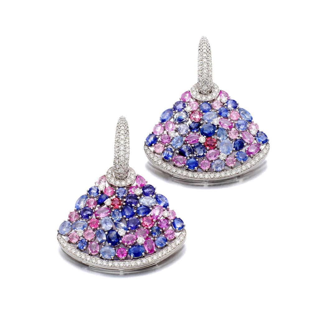 View full screen - View 1 of Lot 44. MICHELE DELLA VALLE | GEM SET AND DIAMOND EARRINGS.