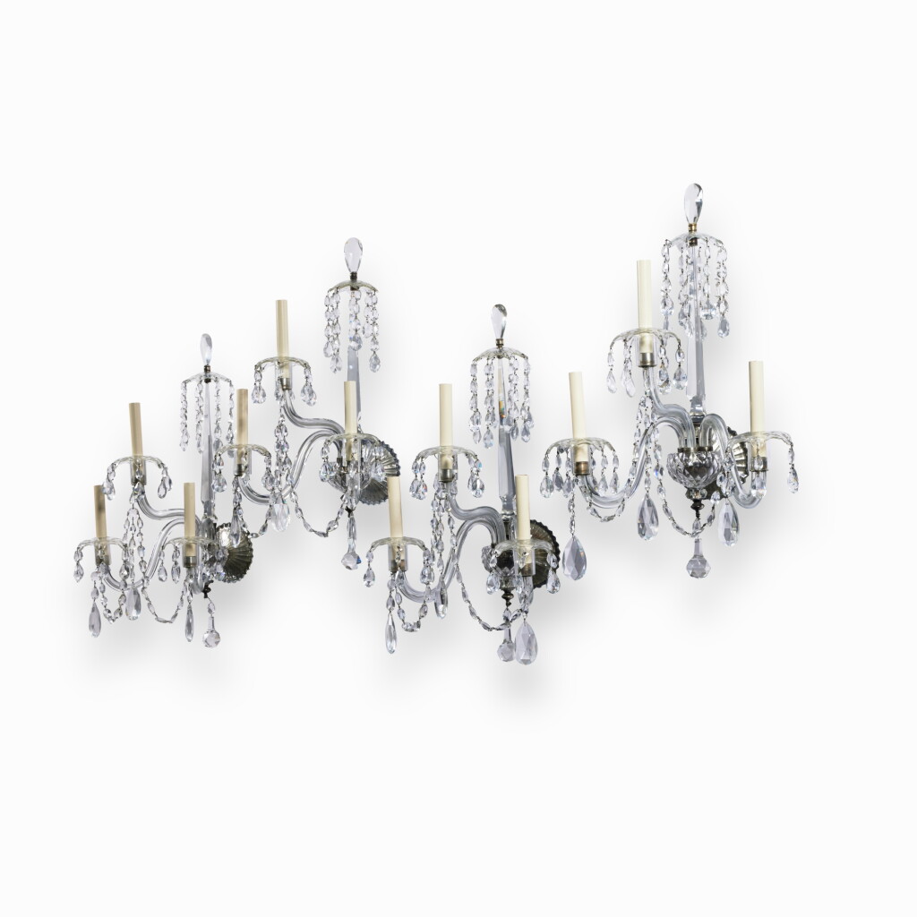View full screen - View 1 of Lot 410. A Set of Four George III Style Cut Glass Three-Light Sconces.