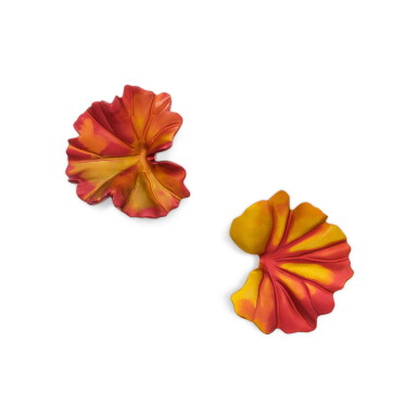 View full screen - View 1 of Lot 350. Pair of Aluminum 'Geranium' Earclips, Paris.