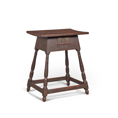 View full screen - View 1 of Lot 249. Rare Brown-Painted William and Mary Splay-Legged One-Drawer Tavern Table, Southeastern Pennsylvania, Circa 1780.