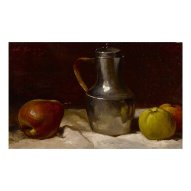 View full screen - View 1 of Lot 159. CHARLES ÉMILE JACQUE | STILL LIFE WITH FRUITS AND SILVER PITCHER .