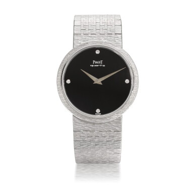 View full screen - View 1 of Lot 1203. PIAGET | REF 7633 A6, WHITE GOLD BACKWOUND BRACELET WATCH WITH DIAMOND-SET DIAL CIRCA 1990.