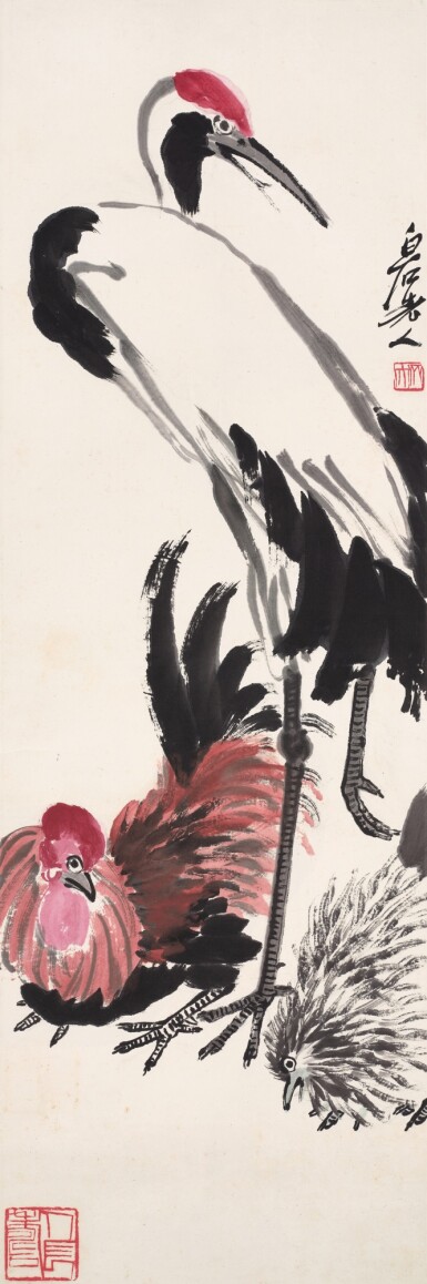 View full screen - View 1 of Lot 3122. 齊白石 矯矯不群 | Qi Baishi, Crane Standing among Chickens .