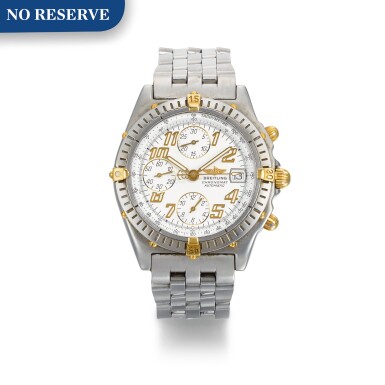 View full screen - View 1 of Lot 1201. BREITLING | CHRONOMAT, REF B13350 YELLOW GOLD AND STAINLESS STEEL CHRONOGRAPH WRISTWATCH WITH DATE AND BRACELET CIRCA 1999.