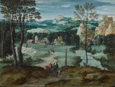 View full screen - View 1 of Lot 8. The Flight into Egypt, in a mountainous river landscape | 《逃往埃及,山河景觀》.