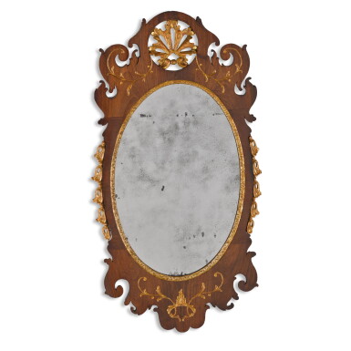 View full screen - View 1 of Lot 106. An American George III period mahogany and parcel-gilt oval mirror, circa 1770.