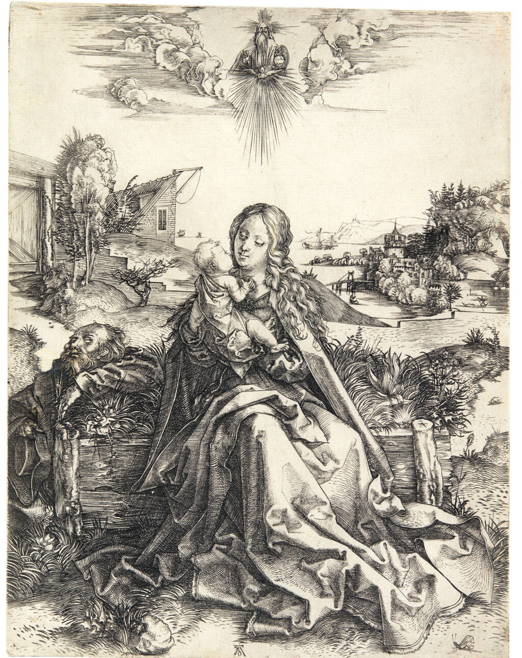 View full screen - View 1 of Lot 35. ALBRECHT DÜRER | THE HOLY FAMILY WITH THE BUTTERFLY (B. 44; M., HOLL. 42).