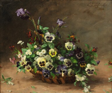 View full screen - View 1 of Lot 62. CLAUDE-ÉMILE SCHUFFENECKER | JETÉE DE PENSÉES, PAQUERETTES, GIROFLÉES ET IRIS.