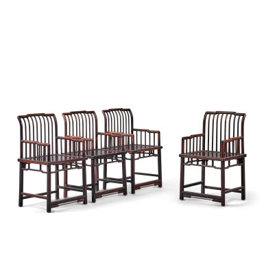 View full screen - View 1 of Lot 5532. A set of four hardwood low-back armchairs, Qing dynasty, 19th century | 清十九世紀 硬木玫瑰椅四張成堂.
