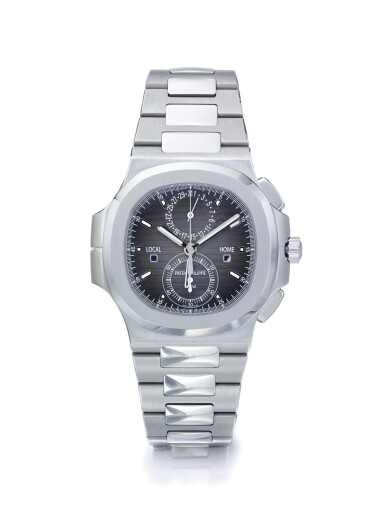 View full screen - View 1 of Lot 14. PATEK PHILIPPE | NAUTILUS REF 5990/1A, A STAINLESS STEEL AUTOMATIC DUAL TIME ZONE CHRONOGRAPH BRACELET WATCH WITH LOCAL AND HOME INDICATORS CIRCA 2018.