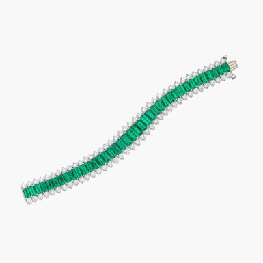 View full screen - View 1 of Lot 81. Emerald and Diamond Bracelet.