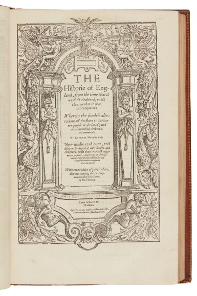 View full screen - View 1 of Lot 26. Holinshed, Raphael | Used by Shakespeare as a principal source for many of his plays.