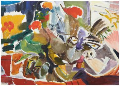 View full screen - View 1 of Lot 6. IVON HITCHENS | ORANGE LILIES AND WHITE DAISIES.