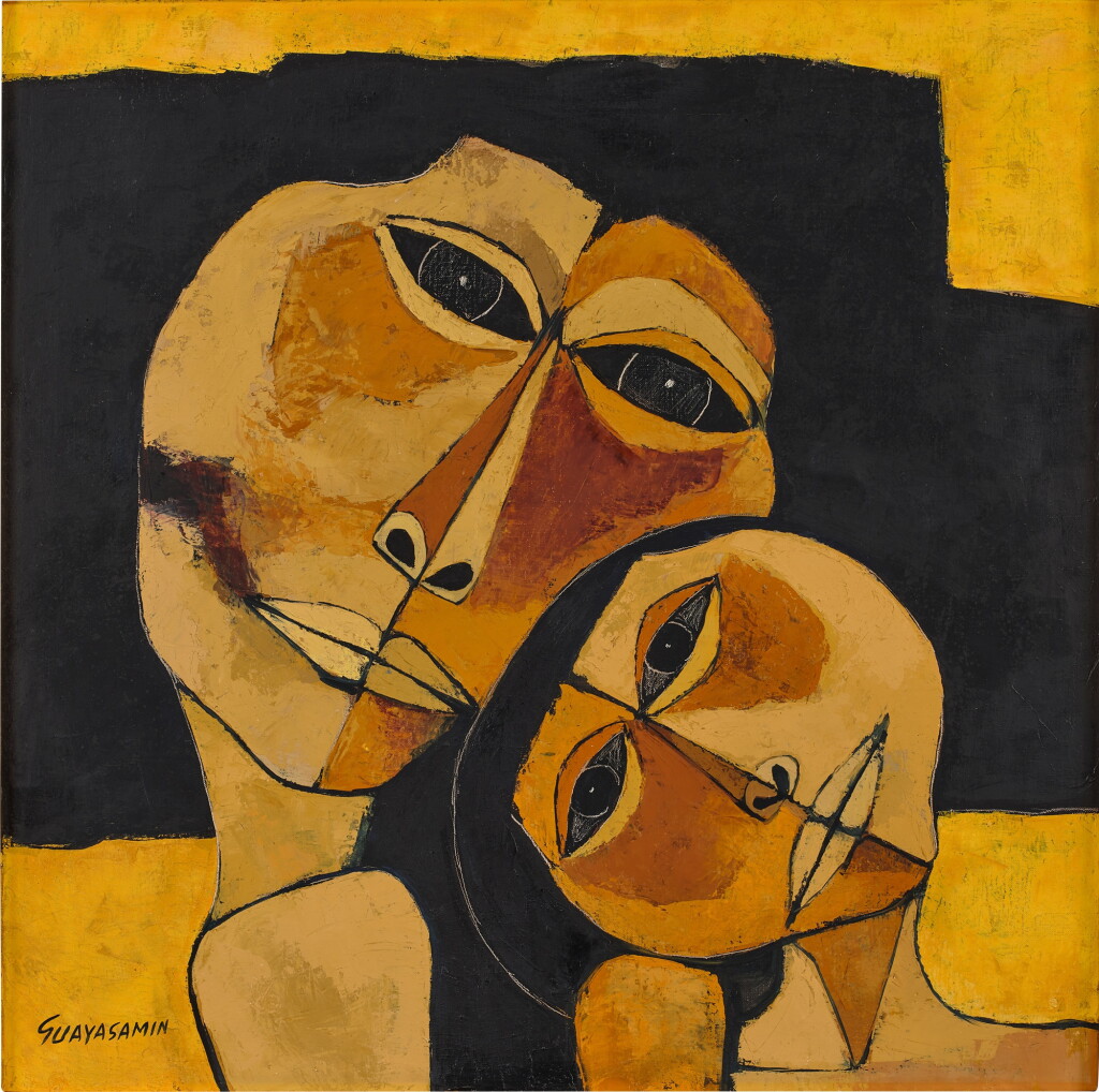 View full screen - View 1 of Lot 873. Madre y niño, fondo amarillo.