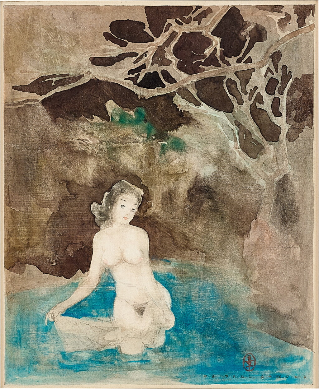 View full screen - View 1 of Lot 6254. Pham Thuc Chuong | Jeune femme nue se baignant 沐浴中的女子.