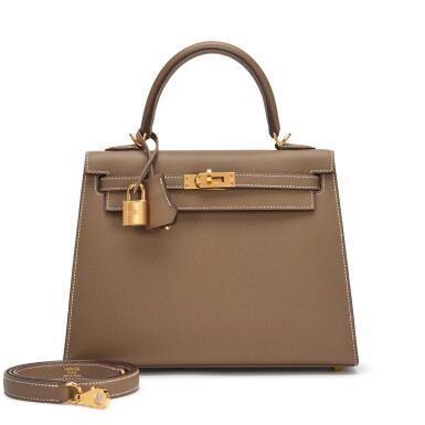 View full screen - View 1 of Lot 123. Etoupe Epsom Kelly 25 Sellier Gold Hardware, 2021.
