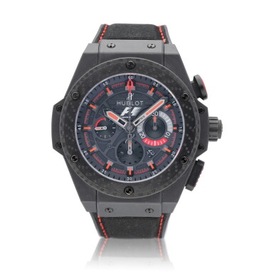 View full screen - View 1 of Lot 49. Big Bang "King Power F1" reference 703.CI.1123.NR.FMO10 A carbon finish titanium and ceramic automatic chronograph wristwatch with date, circa 2010.