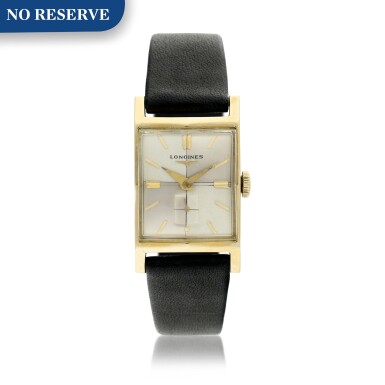 View full screen - View 1 of Lot 130. A yellow gold rectangular wristwatch, Circa 1942.