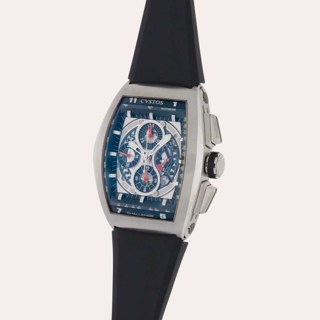 View full screen - View 1 of Lot 364. Cvstos Challenge GT | A stainless steel semi-skeletonized chronograph wristwatch with date and power reserve indication | Circa 2008.