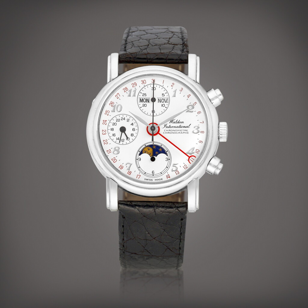 View full screen - View 1 of Lot 8939. Chronograph Chronometer, Reference 0192 | A platinum triple calendar chronograph wristwatch with moon phases and 24 hours indication, Circa 1994 | Chronograph Chronometer 型號0192 | 鉑金全日曆計時腕錶,備月相及24小時顯示,約1994年製.