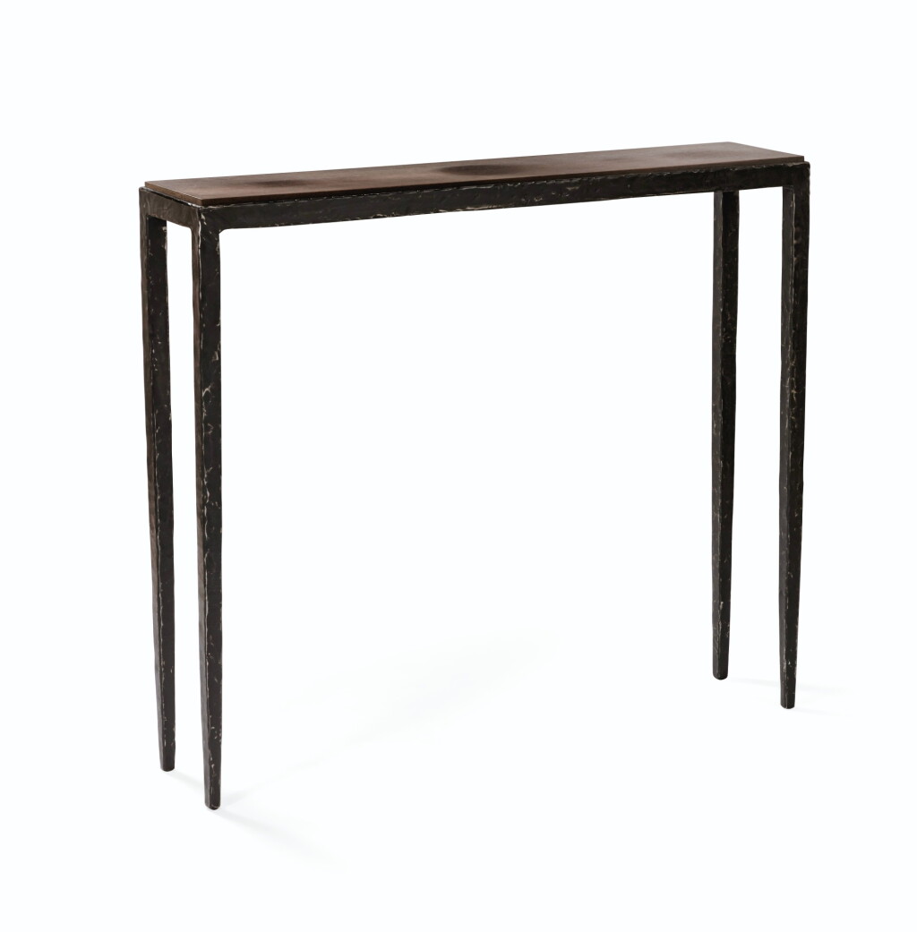 View full screen - View 1 of Lot 1149. Christian Liaigre (1943 - 2020) An iron and palm tree wood veneer console table | Christian Liaigre (1943 - 2020) Console en fer patiné et placage de palmier.