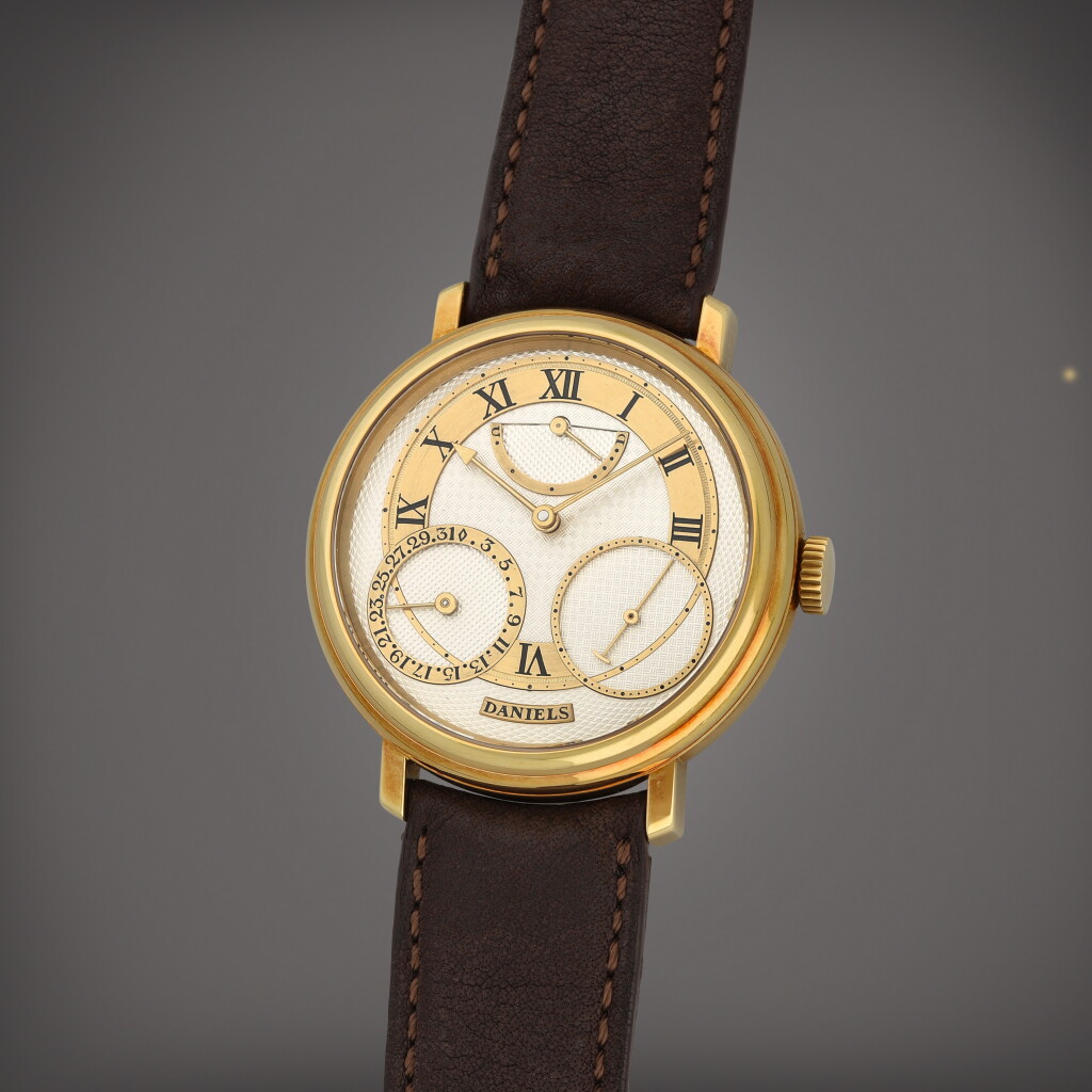 View full screen - View 1 of Lot 98. Anniversary Number 01 An Historically Important and Early Yellow Gold Manual Winding Wristwatch with Date and Up/Down Indication - Estimate: in excess of CHF 500,000.