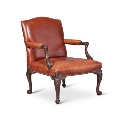 View full screen - View 1 of Lot 57. An Early George III Carved Mahogany Library Armchair in the manner of Wright and Elwick, Circa 1760.
